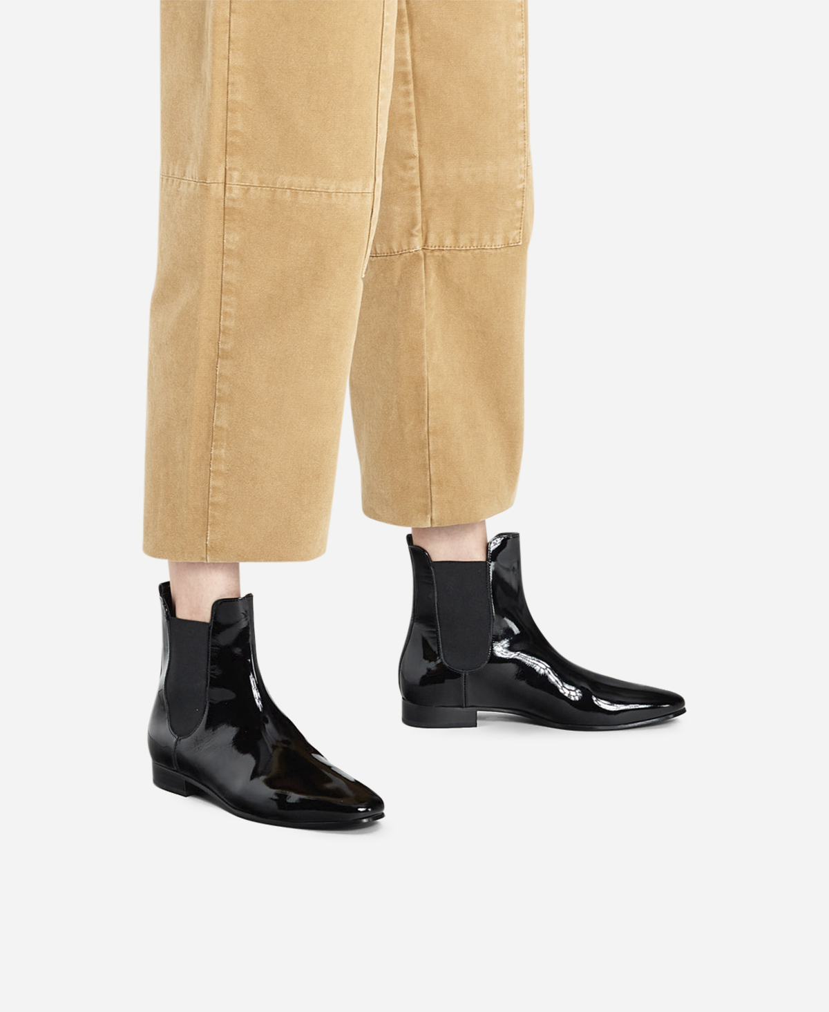 Stiefelette aus Leder mit Stretcheinsatz Schwarz Lack MAENA | AGL 