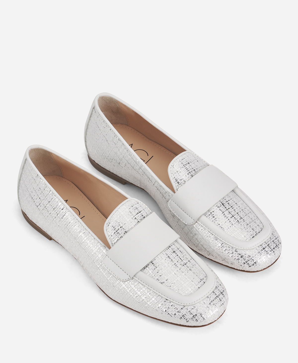 Raffia-effect moccasin Silver Sheryl Raffia | AGL Shoes