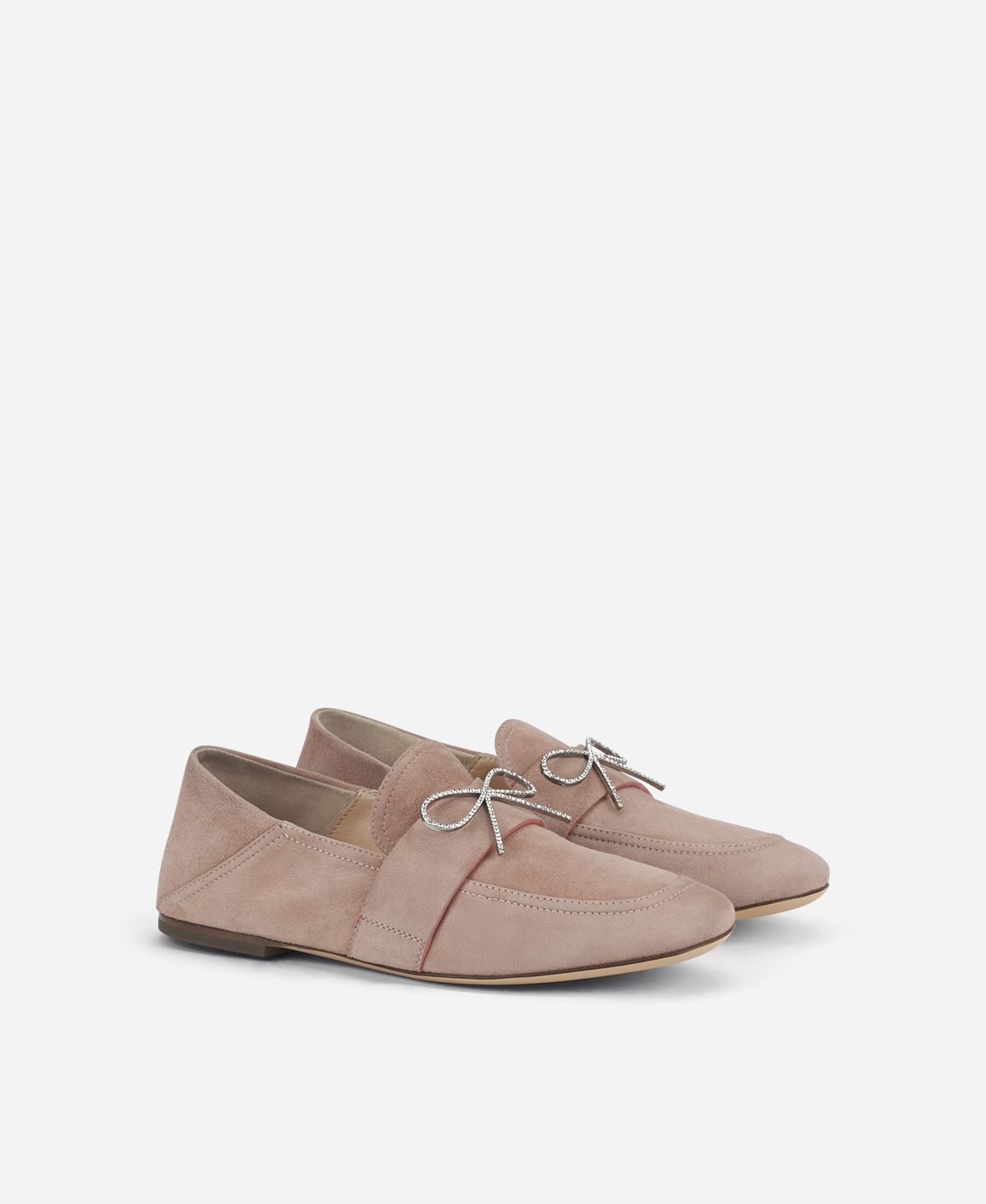 Moccasin with bow Beige Crystal Ribbon | AGL 