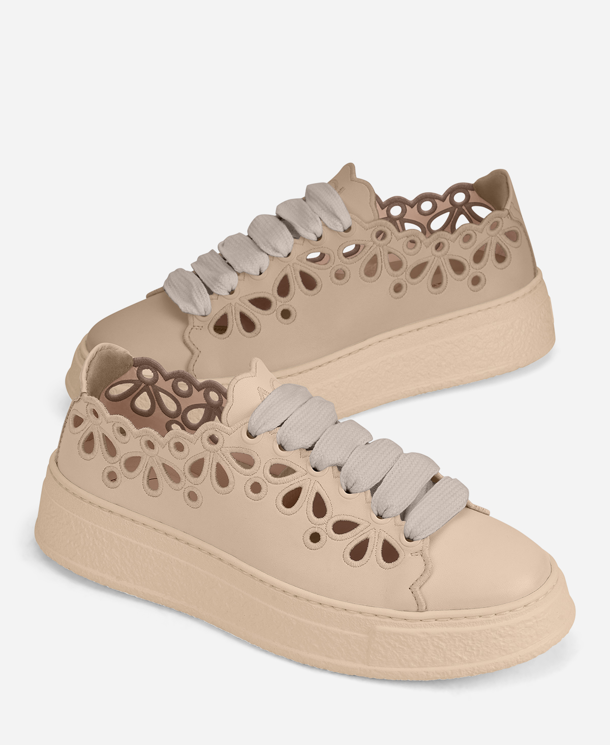 靴 Offen scallop pattern / BEIGE Sneaker with floral pattern Beige Giuly Embroidery | AGL Shoes