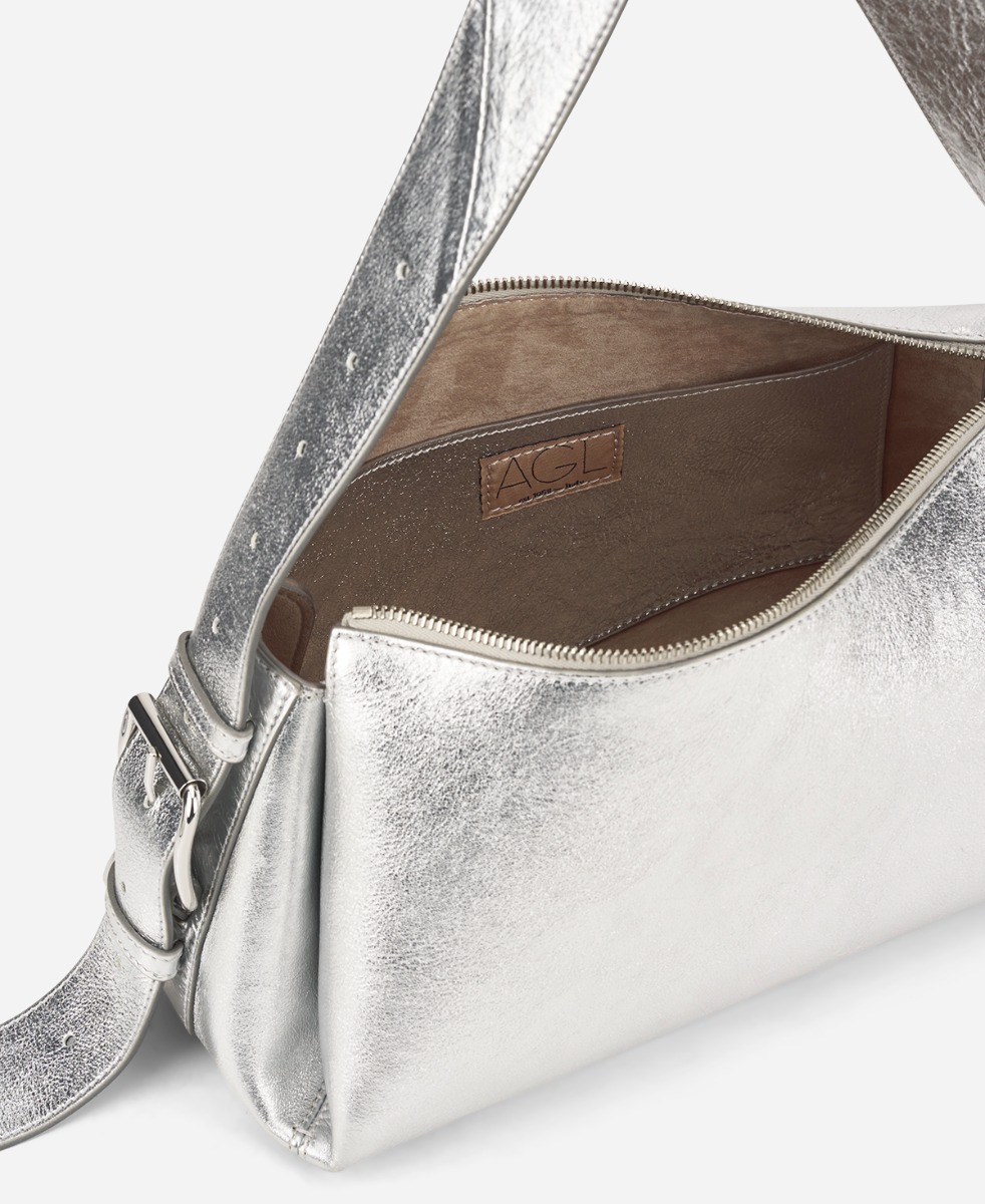 Leather bag with zipper Silver Zippy Small | AGL Shoes
