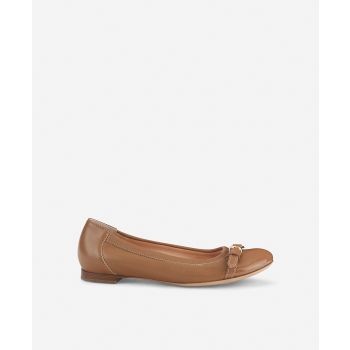 Cap toe ballet flat Cognac Monika | AGL Shoes