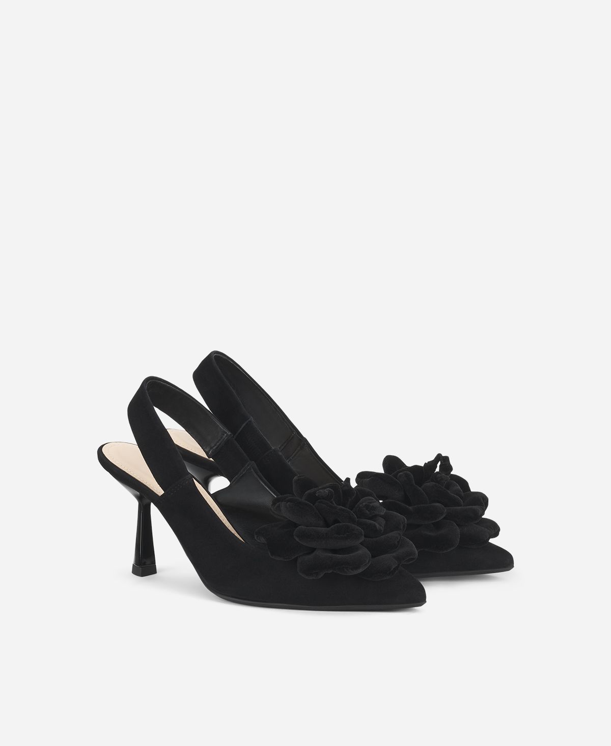 Sling-back with flower Black Alla Rose | AGL Shoes