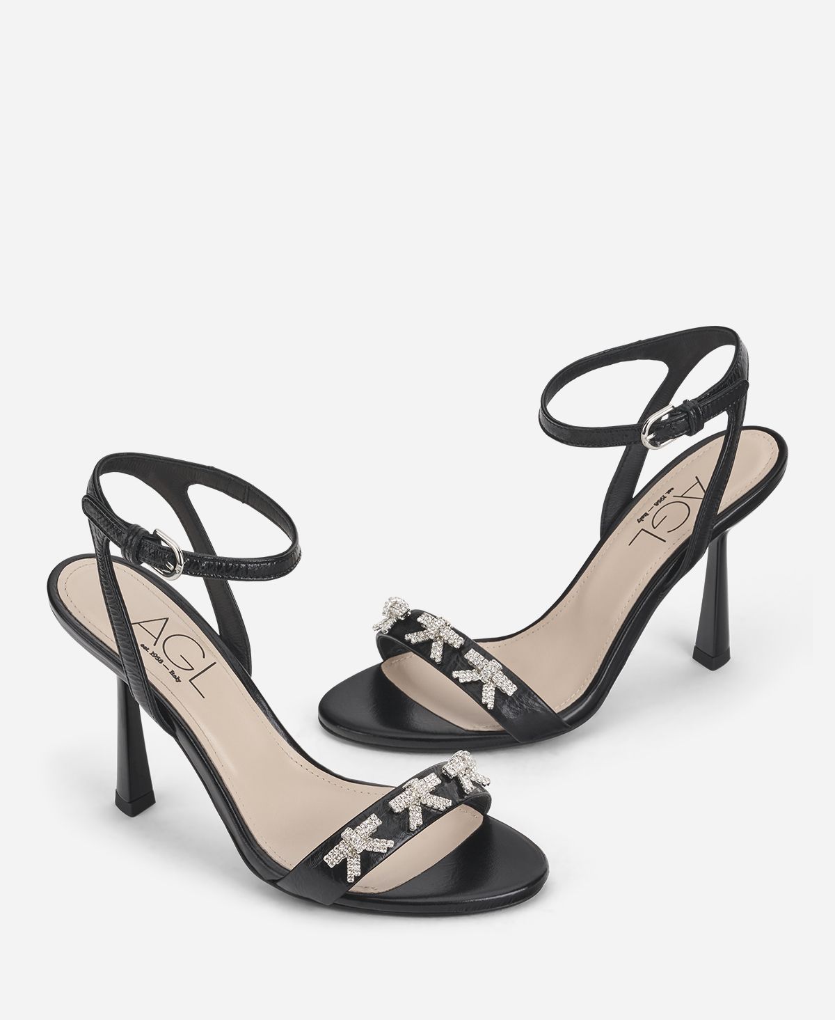 サンダル・ミュール AGL D675033PEKF056G461 Sandals Sandalo Con Fiori Tacco 80 Sandalo con fiocchetti Nero Trilly Ribbon | AGL Shoes