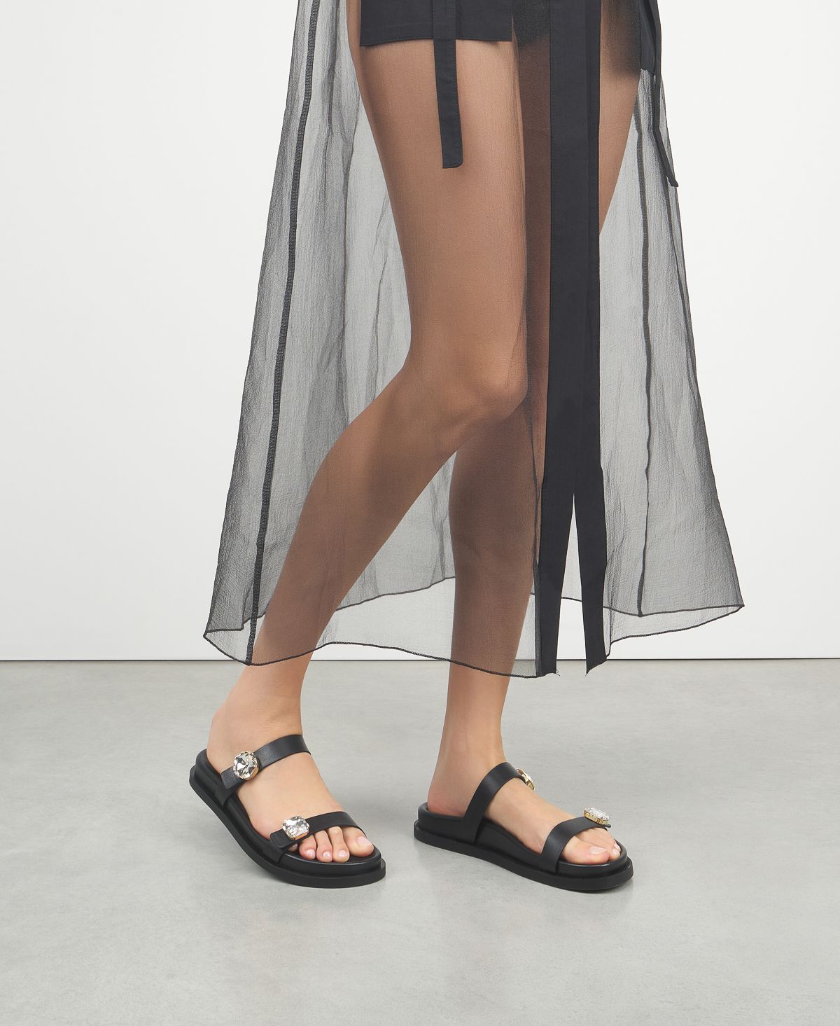 Sandal with crystals Black Cristina Slides | AGL Shoes