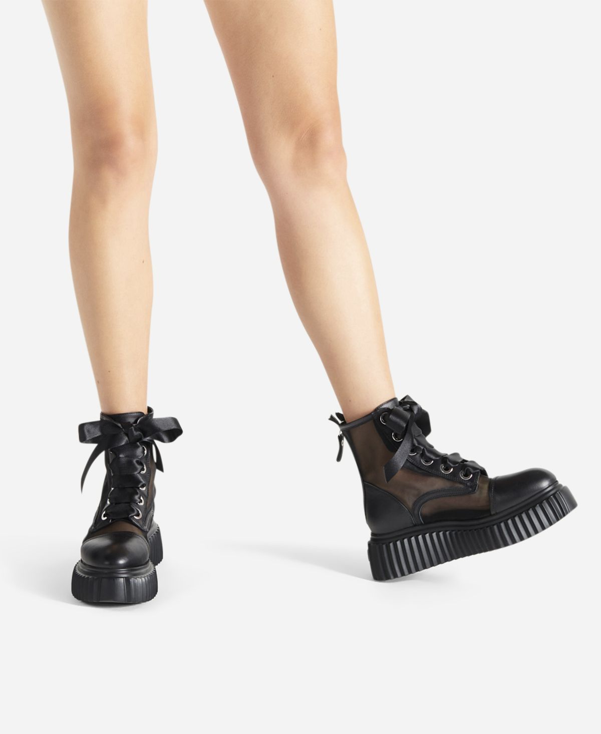 靴 iggy Leather and mesh ankle boots Black Iggy Ghost | AGL Shoes