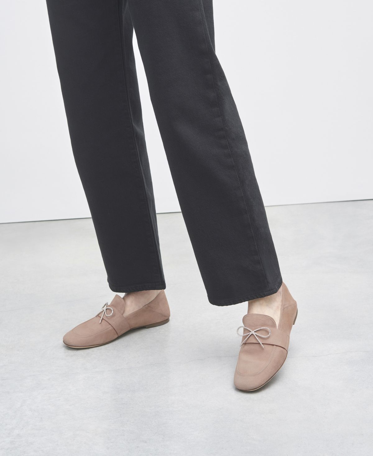 Moccasin with bow Beige Crystal Ribbon | AGL 