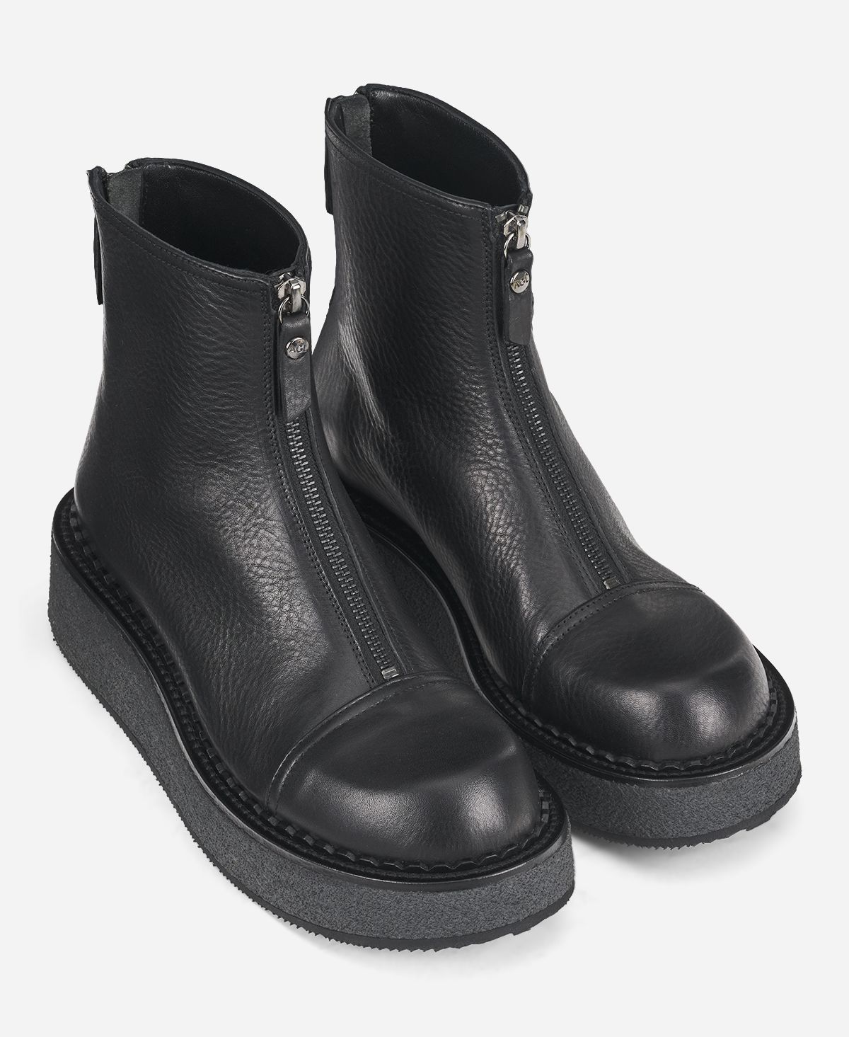 Leather ankle boot with zippers Black Linfa Lowboot | AGL Shoes