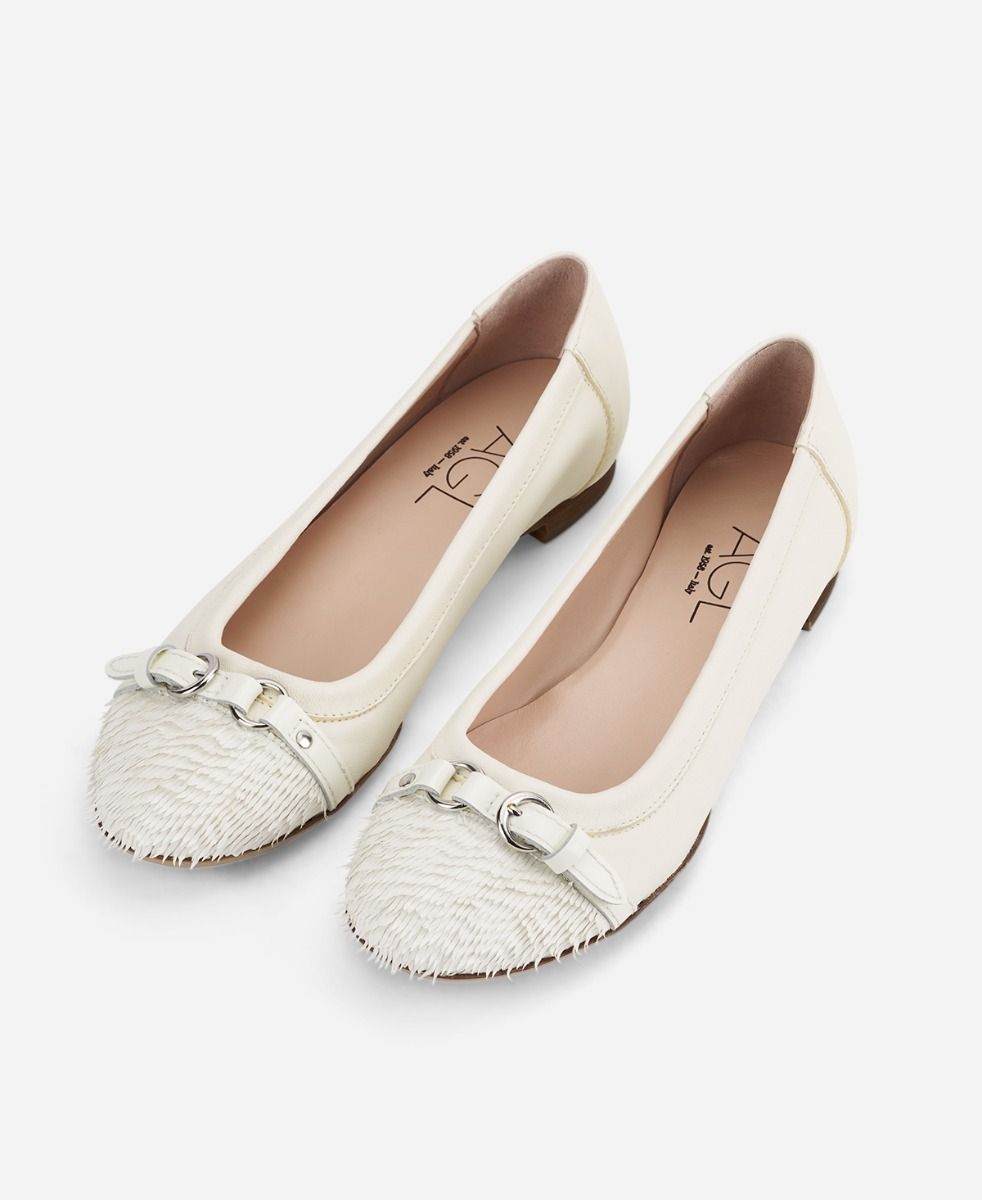 Cap toe ballet flat White Monika | AGL Shoes
