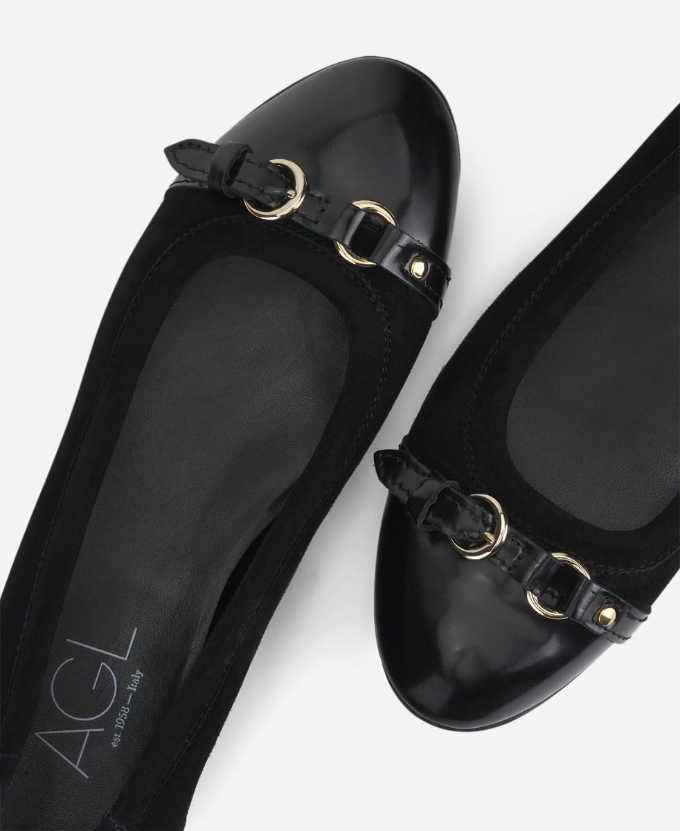 Cap toe ballet flat Black velour Monika | AGL Shoes