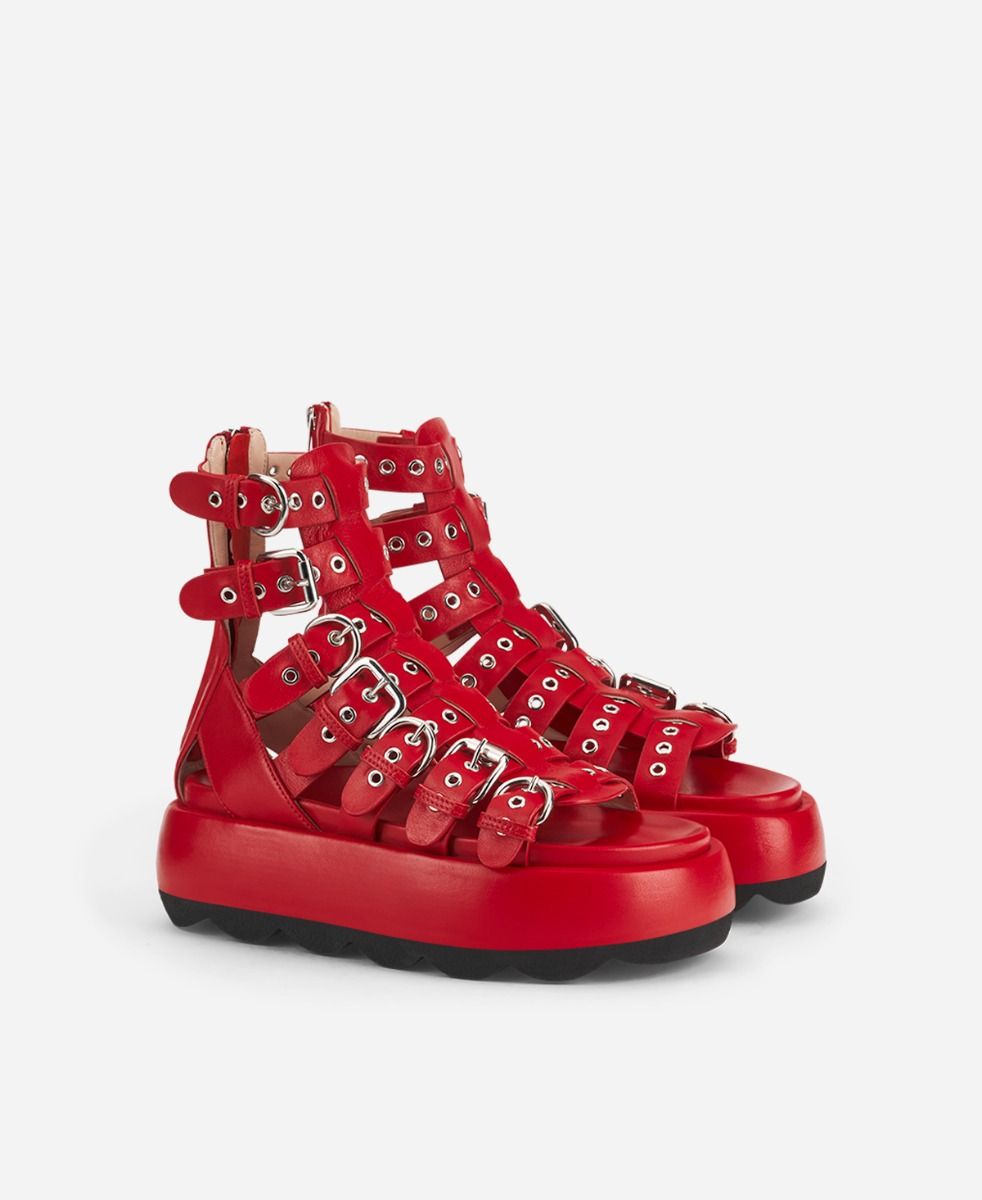 Cage sandal with buckles Red Gwendoline Straps | AGL Shoes