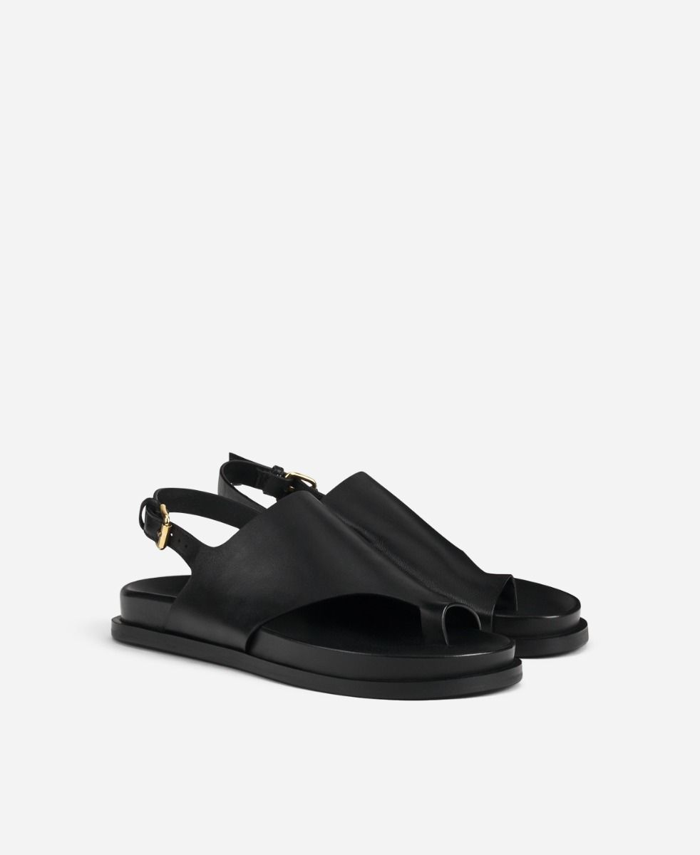 LA MADRINA グリッターオープントゥ9cmヒール　タンゴ　クロスアンクル Asymmetrical thong Black Cristina Flip-Flops | AGL Shoes