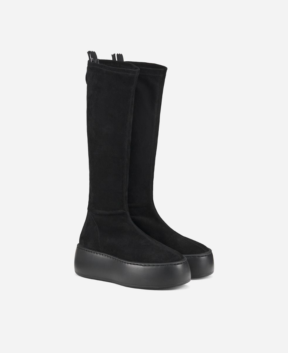 Stretch suede knee-high boot Black Vibe Boot | AGL Shoes