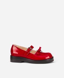 Mary Jane with bows and piercings Red Trudy Ribbon | AGL Shoes