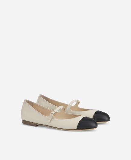 Leather ballet flat Ivory Milly Bicolor | AGL Shoes