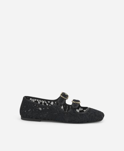 Ballet flat with flowers Black Ceramic Full Flowers | AGL Shoes