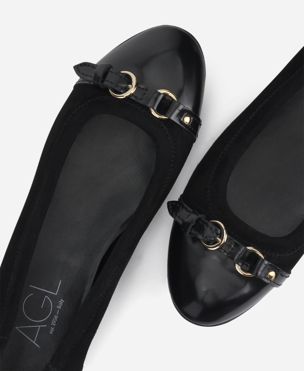 Cap toe ballet flat Black velour Monika | AGL Shoes