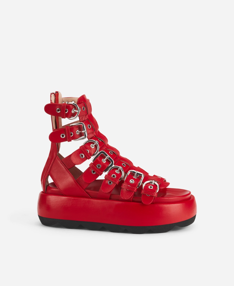 【INCHANT ME】Stitch Glady Strap Sandals Cage sandal with buckles Red Gwendoline Straps | AGL Shoes