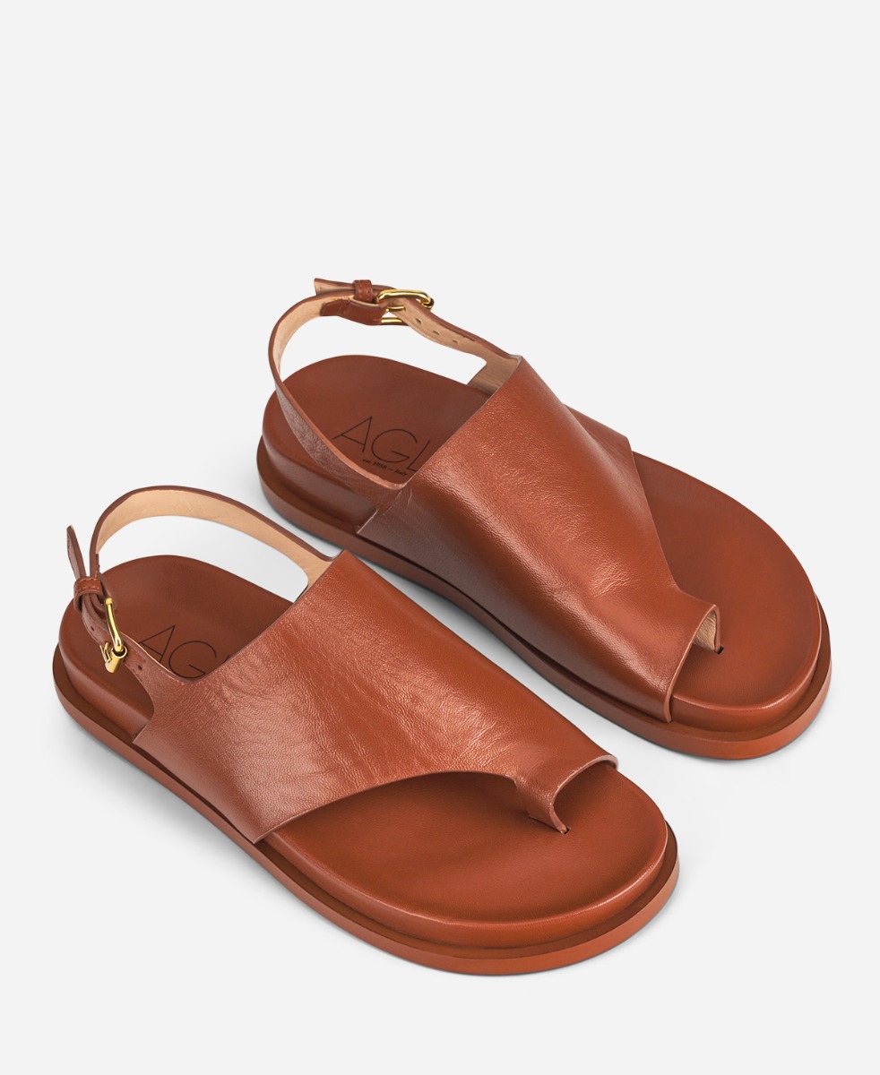 Asymmetrical thong Cognac Cristina Flip-Flops | AGL Shoes